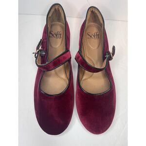 Sofft Shoes Size 10 Genuine Leather Dark Red Velvet Mary Janes Flats